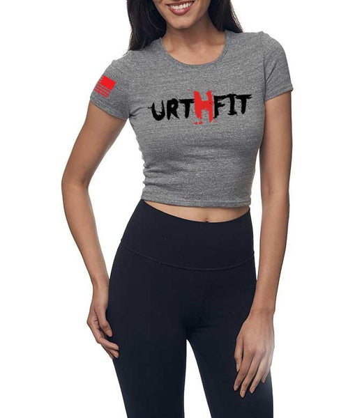 URTHFIT Logo Women's Eco Triblend Crop Tee-Grey