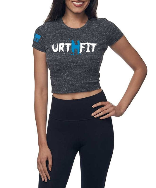 URTHFIT Logo Women's Eco Triblend Crop Tee-Charcoal